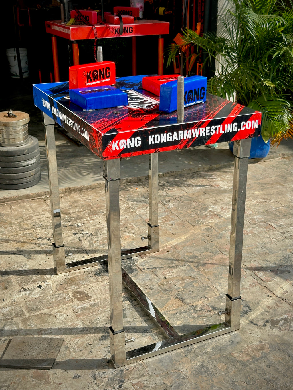 Kong Arm Wrestling table 2 | Steel Frame with MS inside | MS table Side hand grip poles | Premium Quality Rexine | waterproof Wooden Top