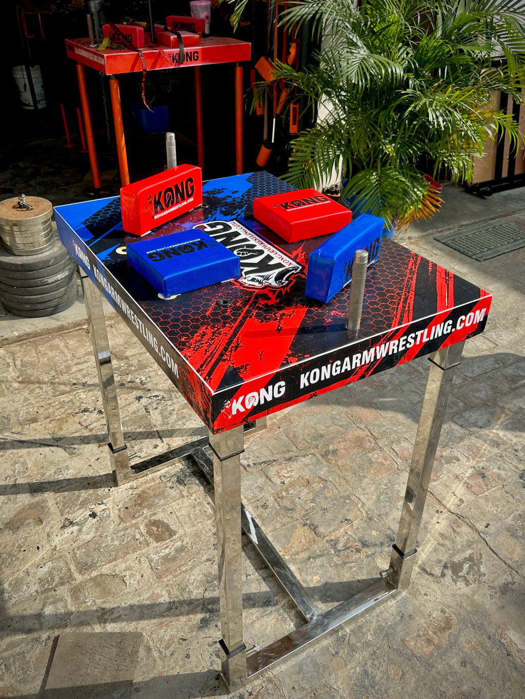 Kong Arm Wrestling table 2 | Steel Frame with MS inside | MS table Side hand grip poles | Premium Quality Rexine | waterproof Wooden Top